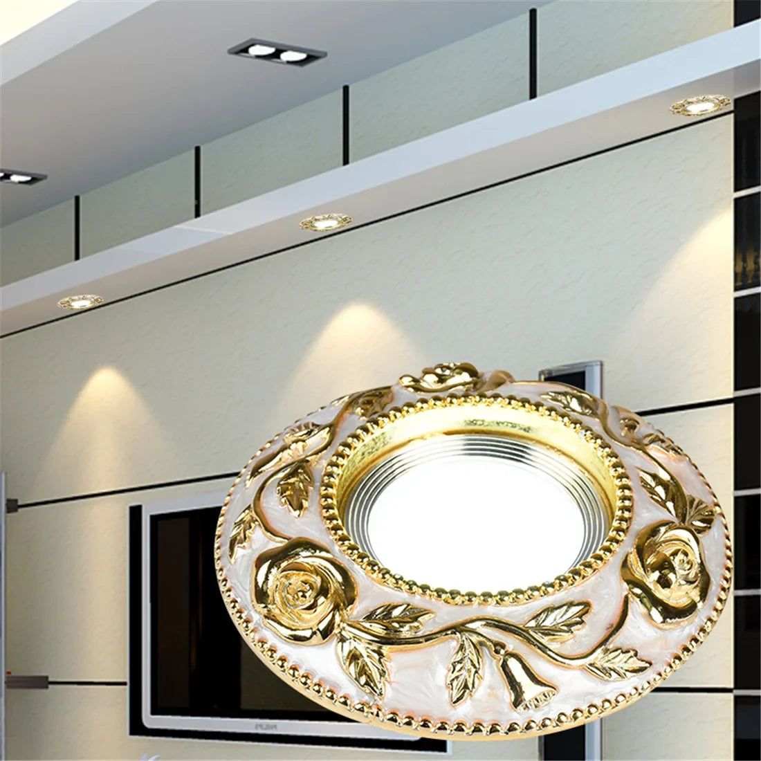 spot encastrable à led motif rose dorée style européen pour intérieur
