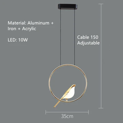 suspension LED oiseau fantaisie plaquée or design moderne ajustable