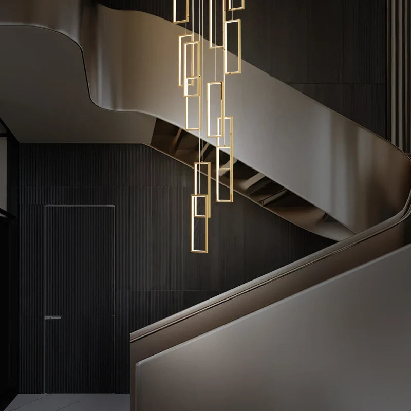 lustre led rectangulaire moderne en cuivre pour escaliers et loft