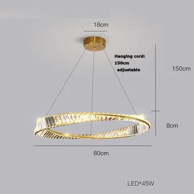 lustre en cristal doré et argenté à intensité variable à led