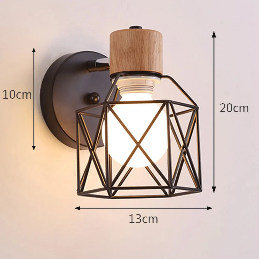 applique murale led moderne en bois avec cage en fer