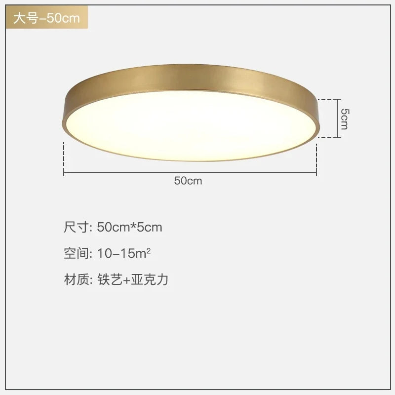 plafonnier led acrylique doré moderne ultrafin