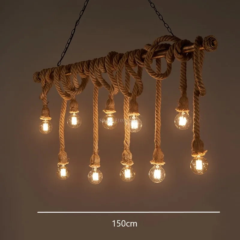 lumière suspendue style industriel rétro avec corde de chanvre