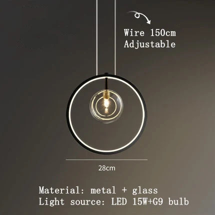 Lustre design rond avec boules en Verre clair à LED