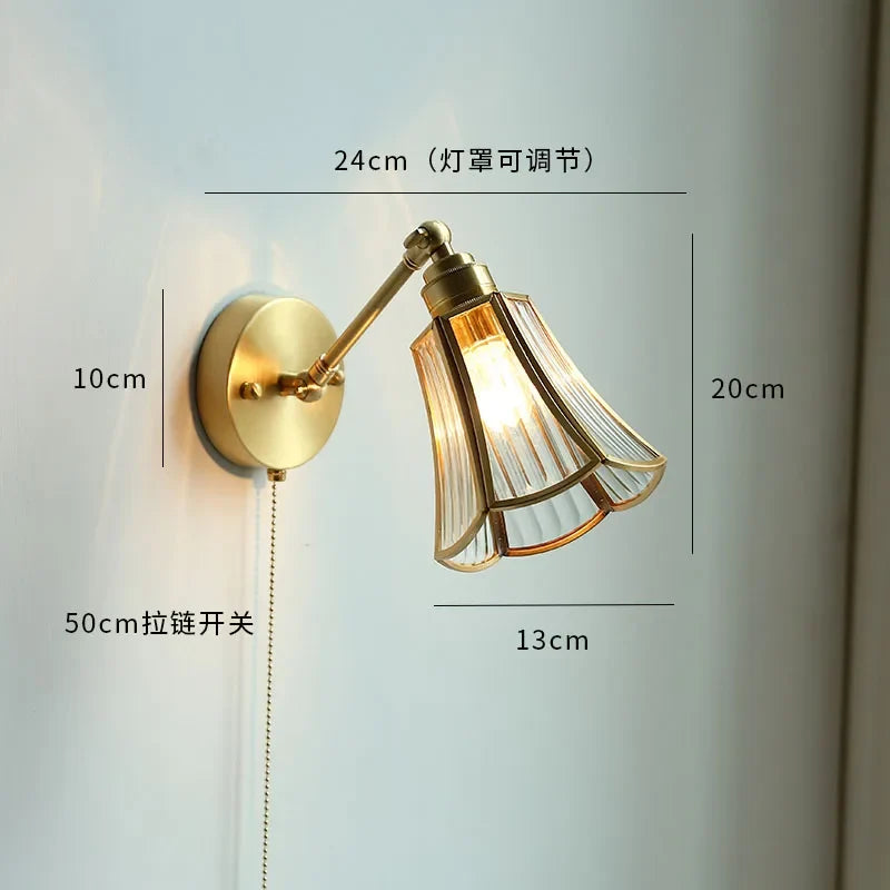 Applique murale moderne verre LED salle de bain miroir lumière tirer chaîne interrupteur chambre éclairage domestique nordique cuivre