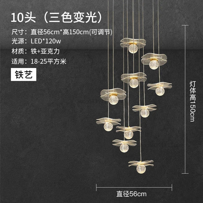 lustre moderne en acrylique et cuivre led feuille de lotus