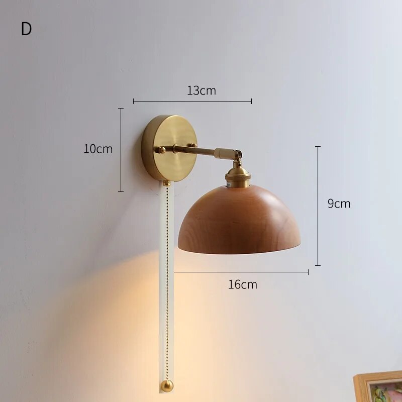 Applique murale en bois avec chaîne à tirer