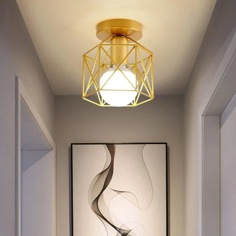 plafonnier rétro doré led en métal pour balcon couloir