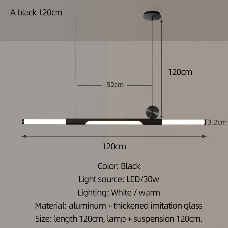 Chandelier in long dining room, black / gold thickened glass modern chandelier, hall, coffee shop, study, LED bar chandelier