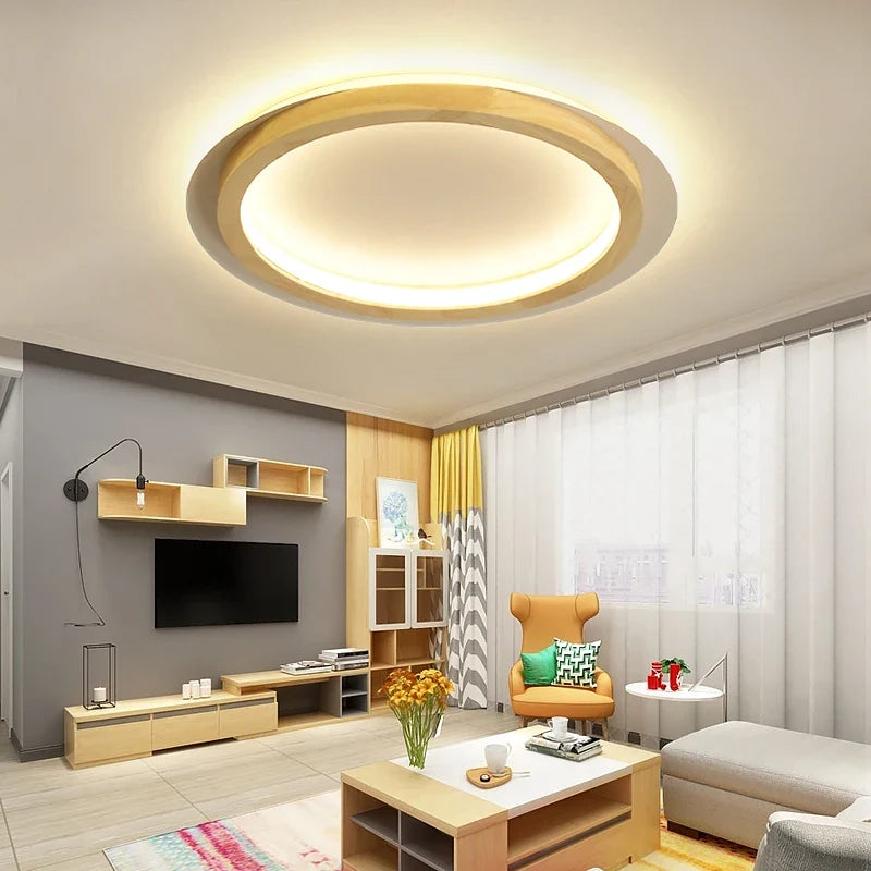 plafonniers led rondes modernes nordiques en acrylique et bois