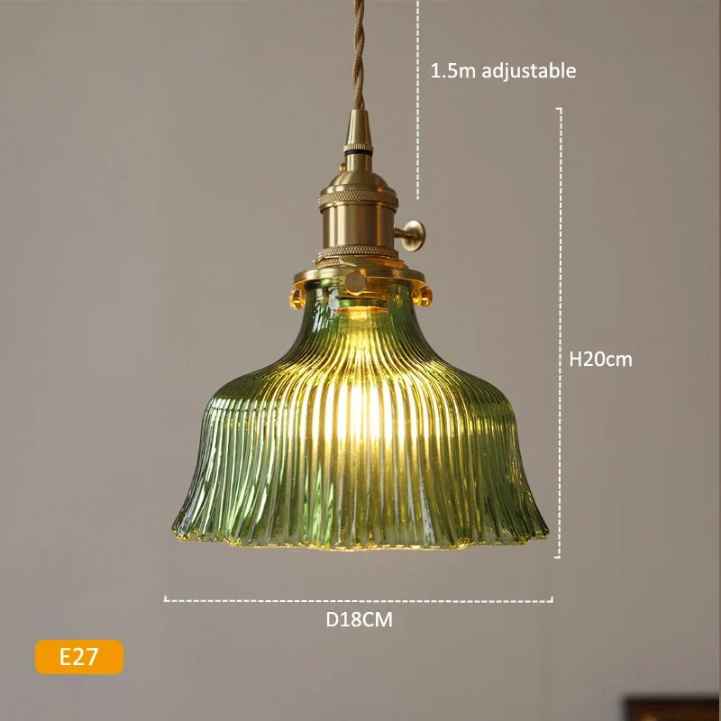 Suspension en verre vert foncé salle à manger chambre chevet Bar café suspension Luminaire rétro lampes suspendues en laiton pour plafond