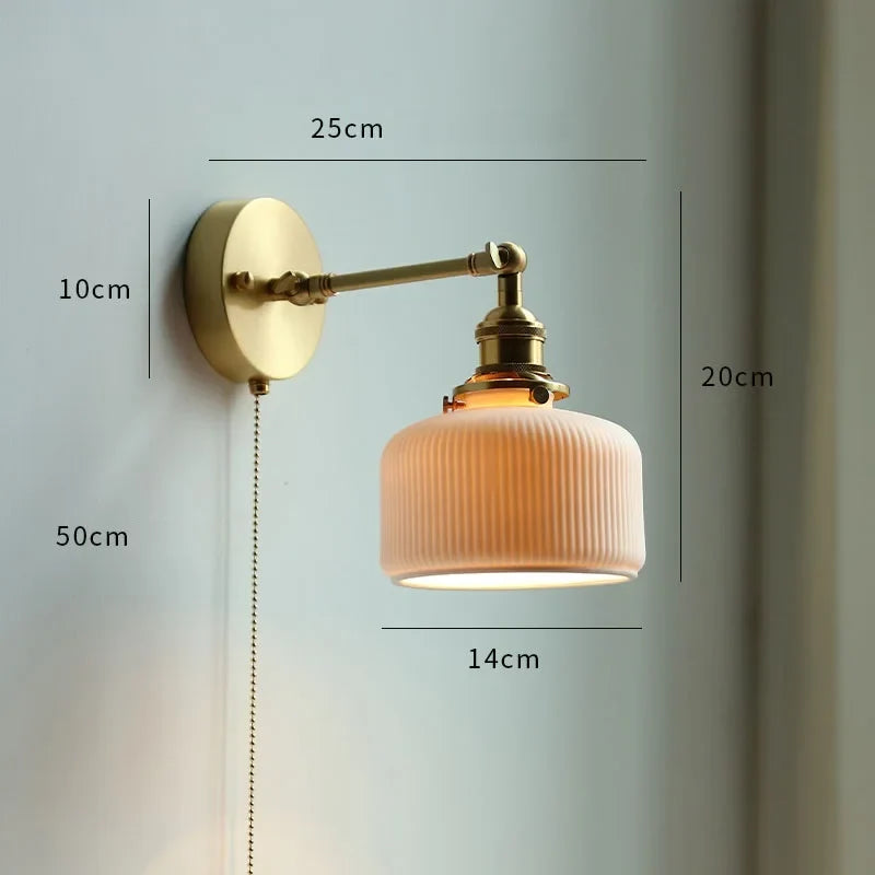 Applique murale fleur verre cuivre tirer chaîne interrupteur LED chambre salle de bain miroir escalier lumière nordique moderne