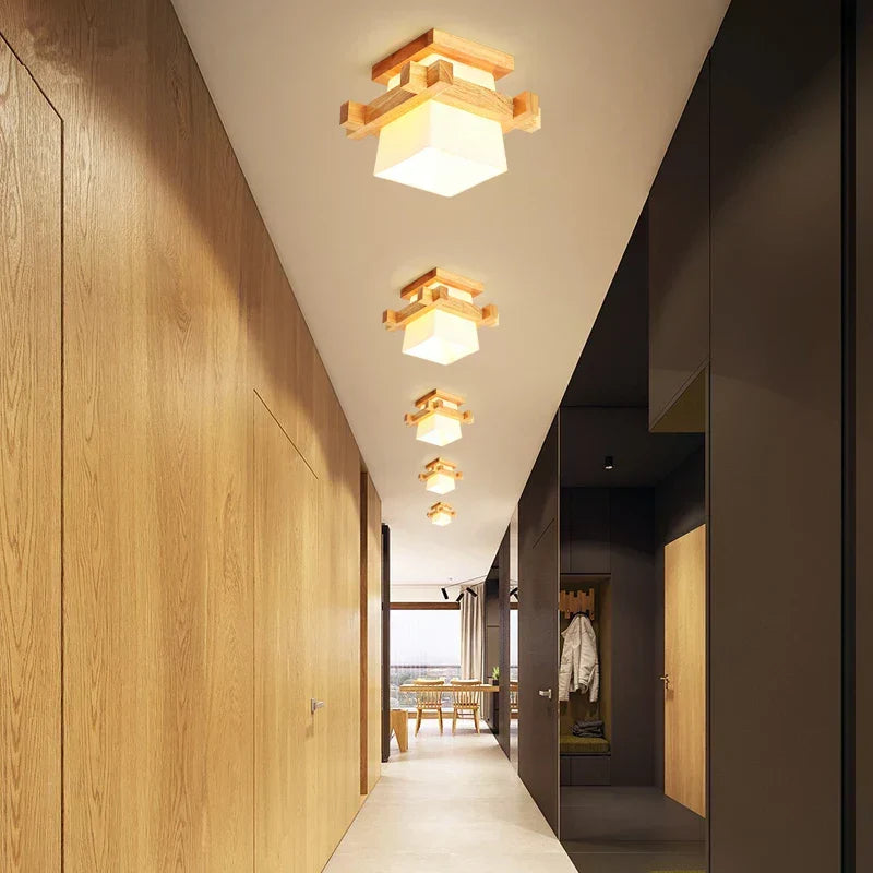 Suspension à monture en bois et cube de verre blanc — Brande