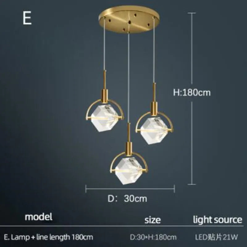 lampe nordique créative en cristal pour restaurant et bar