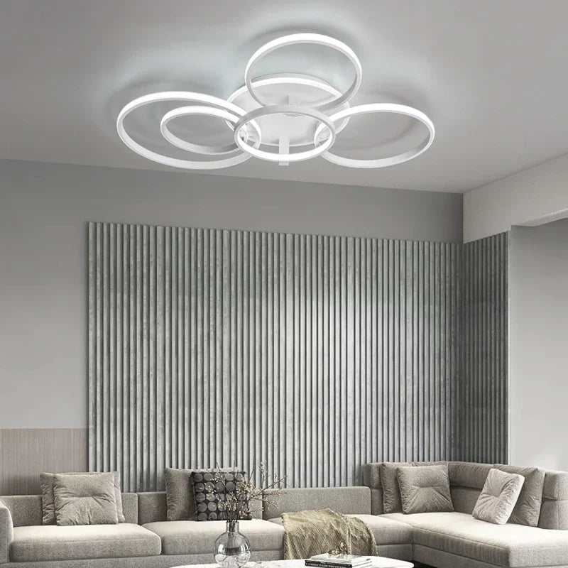 Lustre Led moderne anneau Led plafonniers salon chambre lumières plafond noir/blanc 1-5 anneau d'éclairage APP/lustre à distance