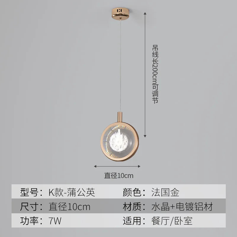 suspension LED en cristal doré au design nordique moderne