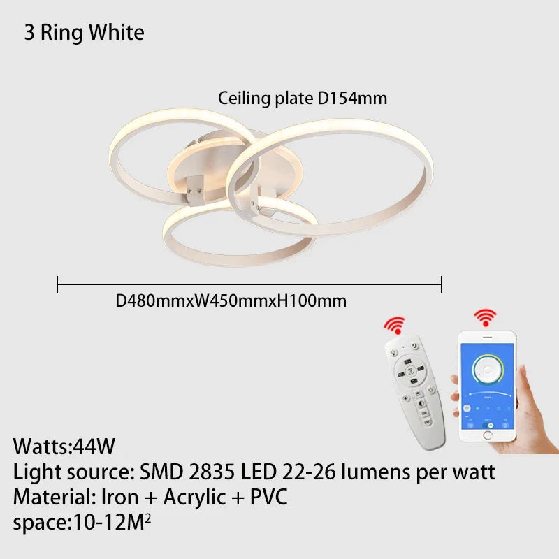 Lustre Led moderne anneau Led plafonniers salon chambre lumières plafond noir/blanc 1-5 anneau d'éclairage APP/lustre à distance