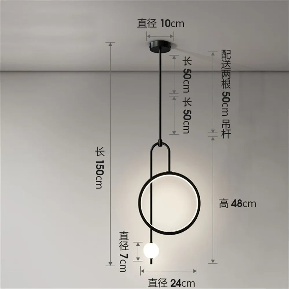 suspension ronde en métal style nordique avec anneau acrylique décoratif