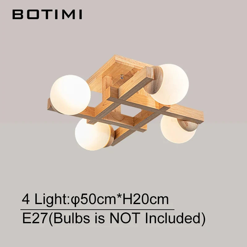 Plafonniers en bois avec abat-jour en verre pour salon moderne monté en Surface Lustres en bois carrés chambre à coucher Luminaire