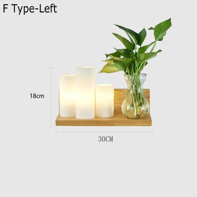 applique murale nordique bois plante verte abat-jour verre led