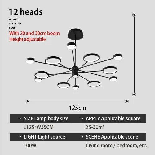 Plafonnier LED multi-têtes en fer noir