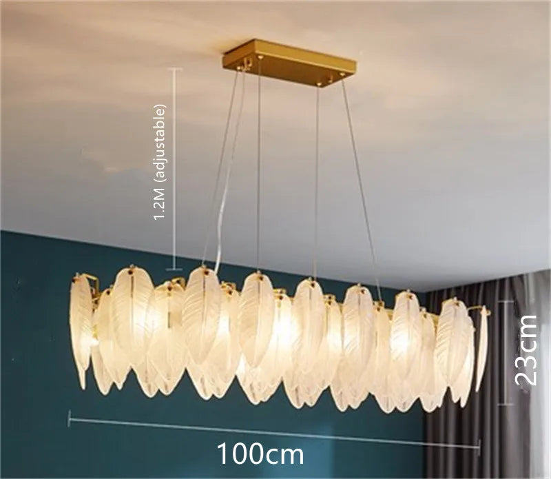 lustre moderne en verre en forme de plume d'oie éclairage suspendu