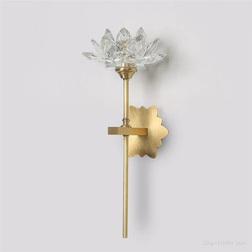 applique murale led en cristal de luxe style chinois lotus décoratif