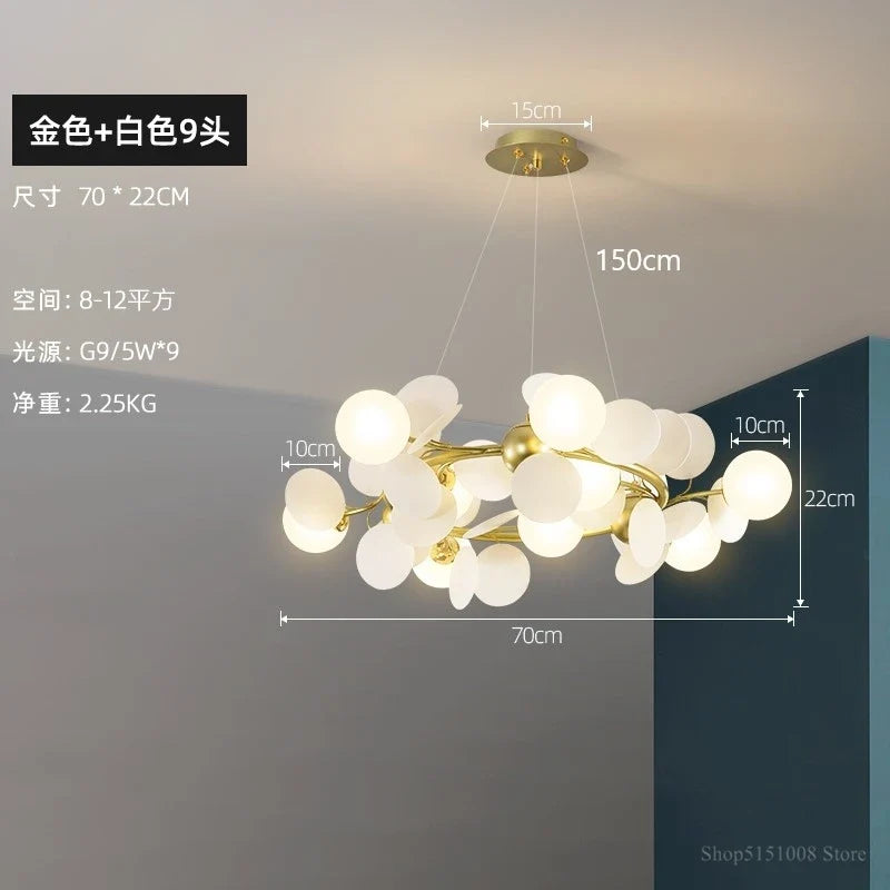 suspension à led design nordique avec fleurs décoratives en acrylique