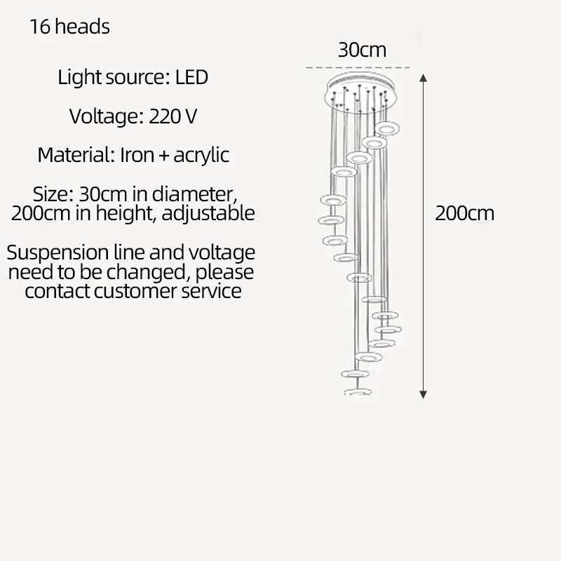 lustre en acrylique pour escalier et espace décoratif