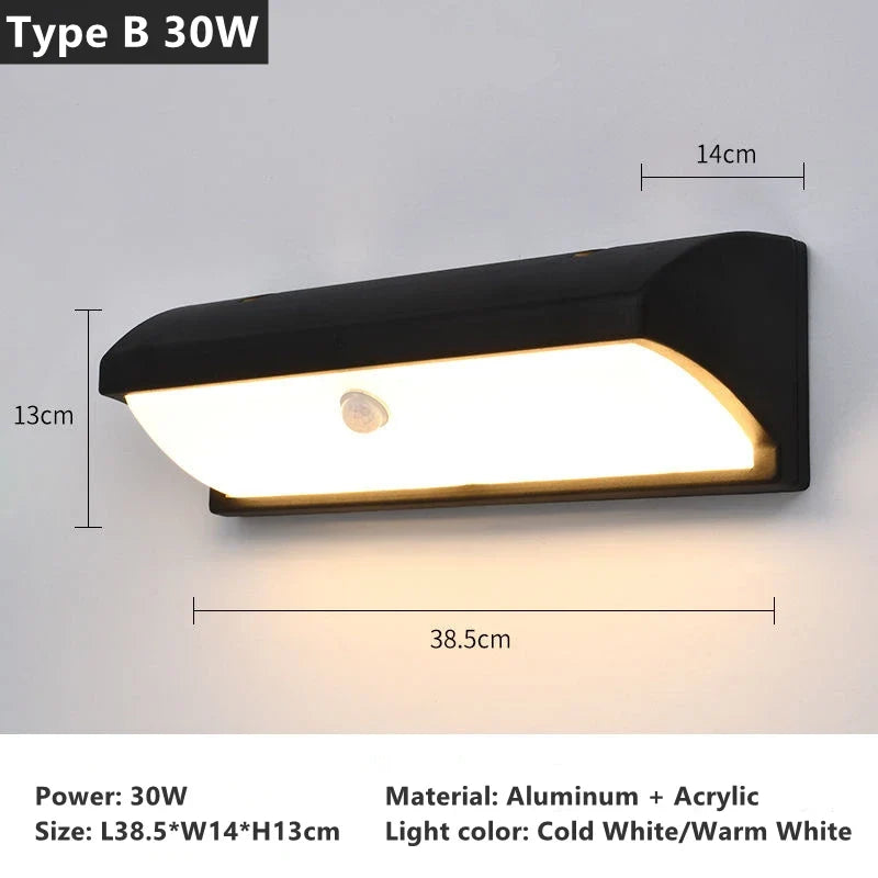 18W 30W Outdoor LED Wall Lamp PIR Motion Sensor IP65 Waterproof Porch Light Balcony Garden Corridor Wall Sconce Lighting Fixture