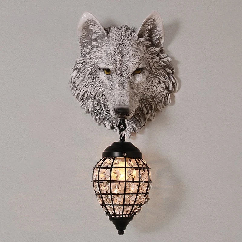 applique murale vintage en résine loup avec lumière led