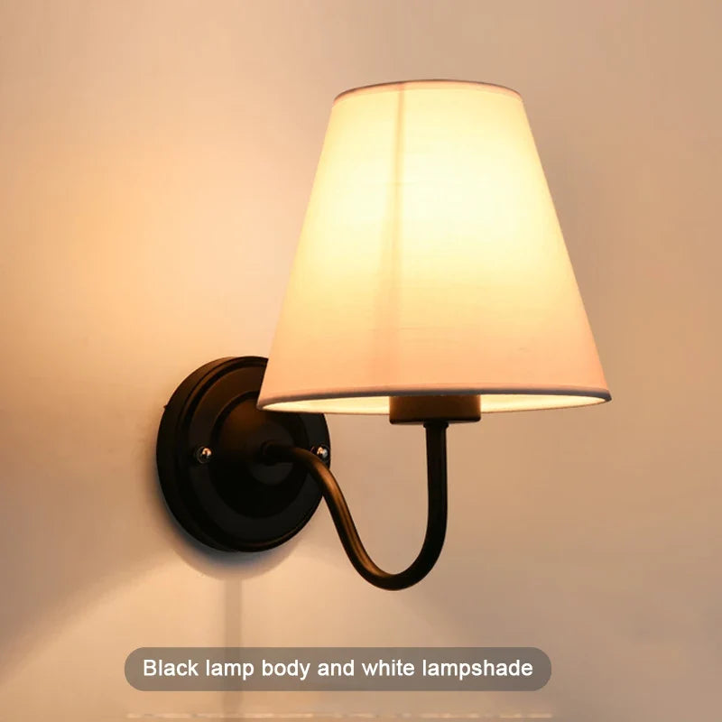 applique murale rétro américaine en tissu avec abat-jour européen led