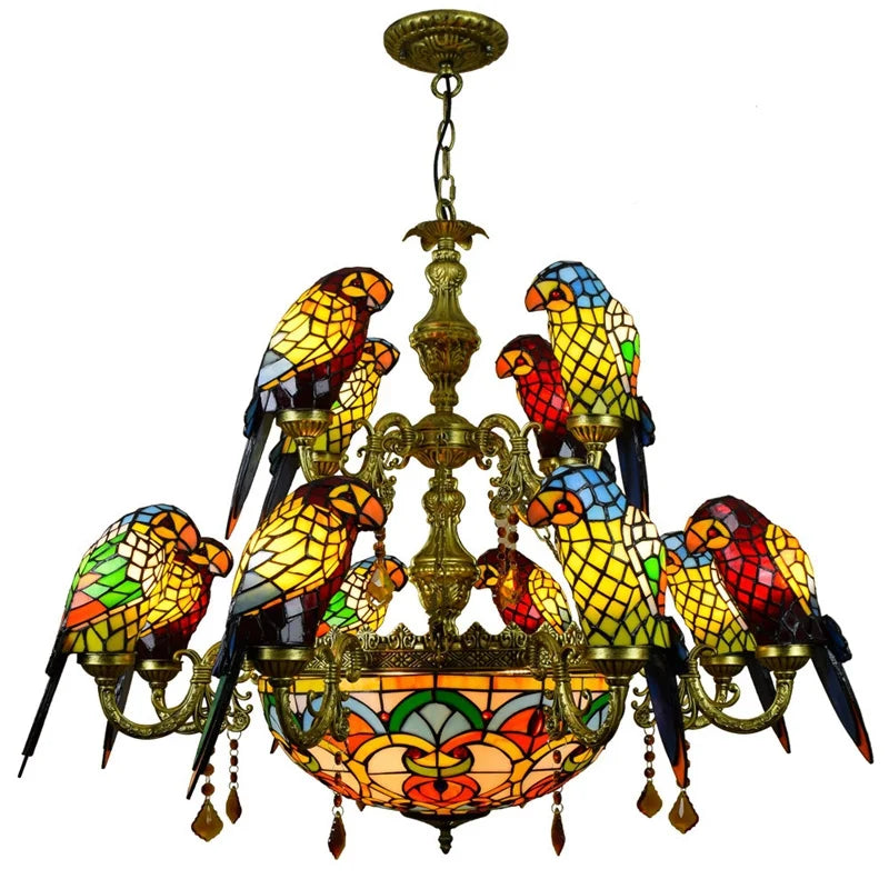 lustre tiffany vitrail lumineux oiseau perroquet design élégant intérieur