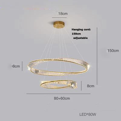 lustre en cristal doré et argenté à intensité variable à led