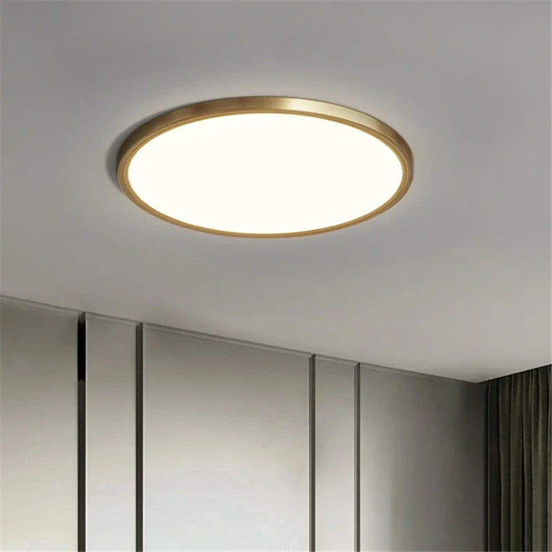 plafonnier led rond minimaliste en cuivre pour allée couloir