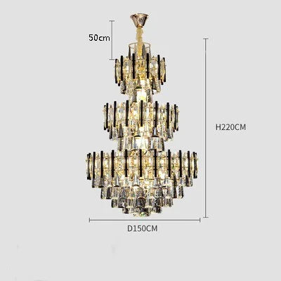 lustre en cristal de luxe pour escalier et hall d'hôtel