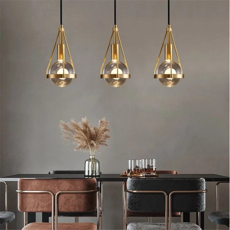 suspension luminaire loft led en cuivre cristal nordique