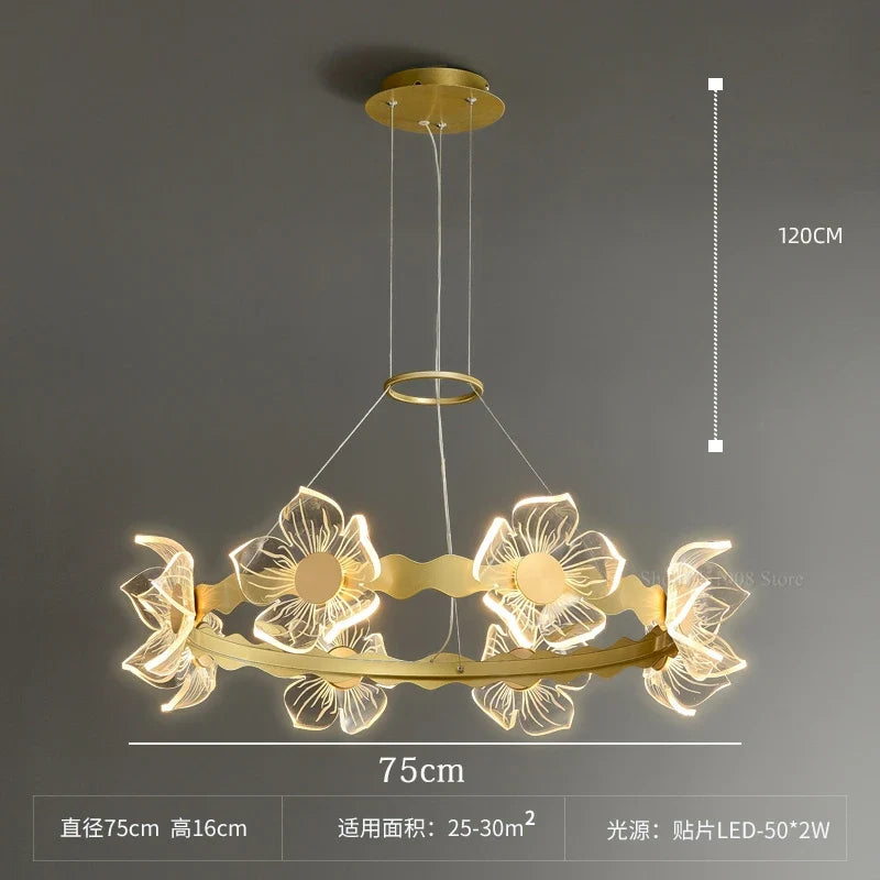 lustre moderne en forme de pétale avec éclairage led