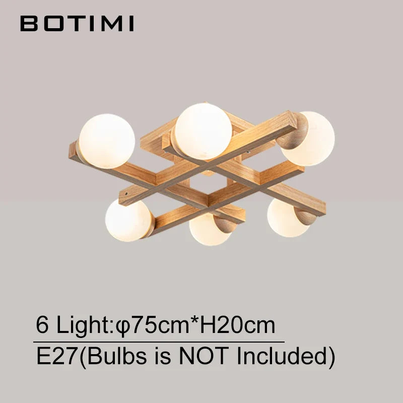 Plafonniers en bois avec abat-jour en verre pour salon moderne monté en Surface Lustres en bois carrés chambre à coucher Luminaire