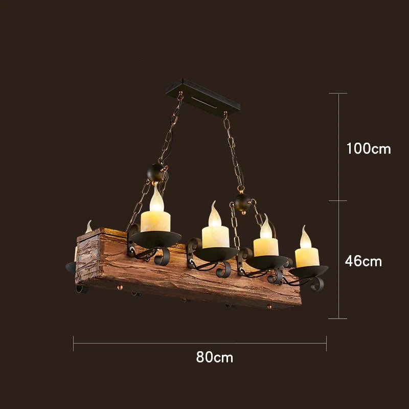 lustre vintage loft en bois avec suspension LED