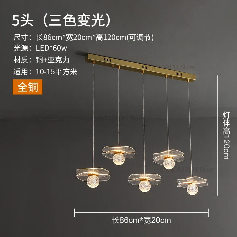 lustre moderne en acrylique et cuivre led feuille de lotus