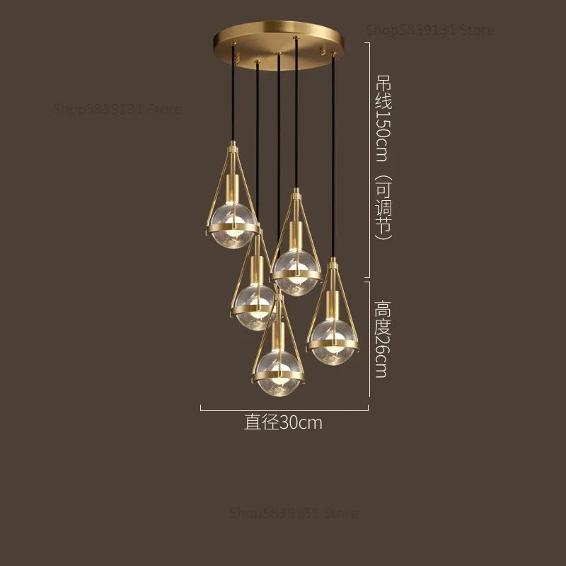 suspension luminaire loft led en cuivre cristal nordique