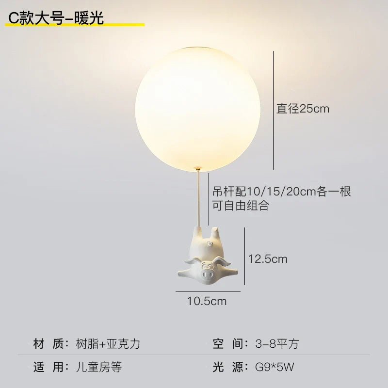 plafonnier led cochon volant pour décoration enfants