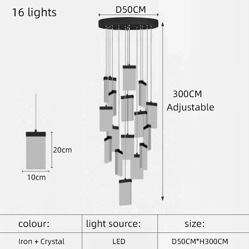lustre en cristal design lumineux pour escalier et décoration intérieure