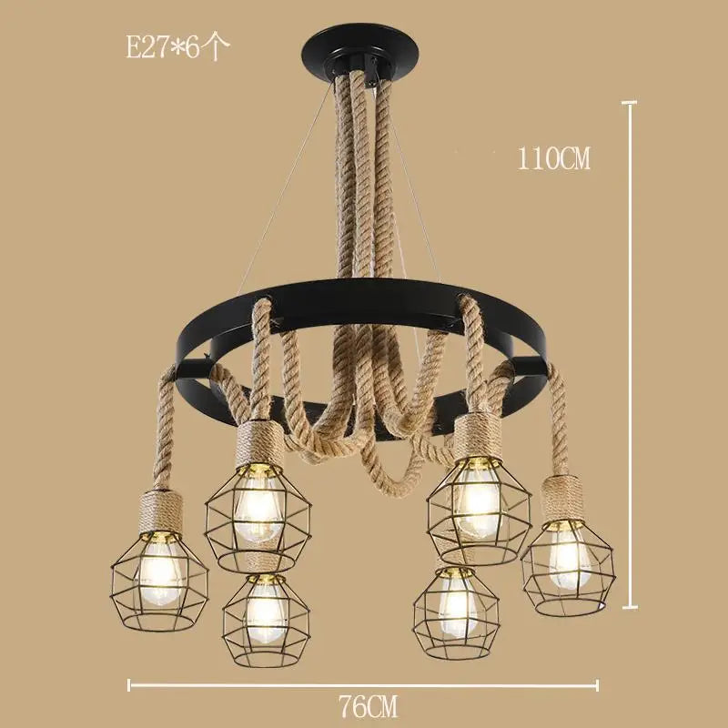 lustre style industriel en ferronnerie et corde de chanvre