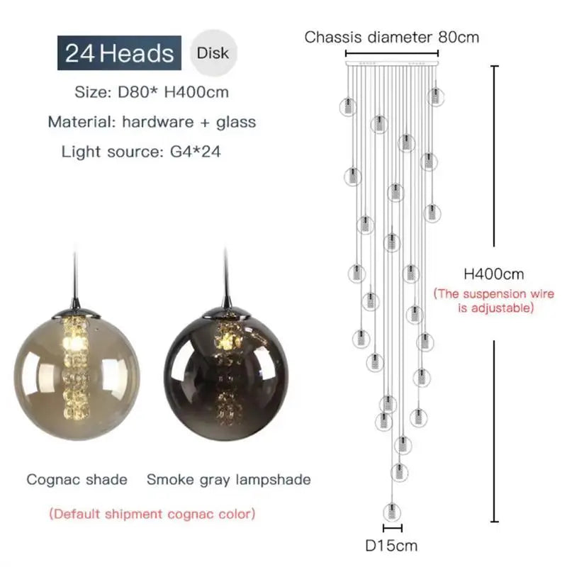 lustre moderne en boule de verre en spirale g4 pour duplex nordique