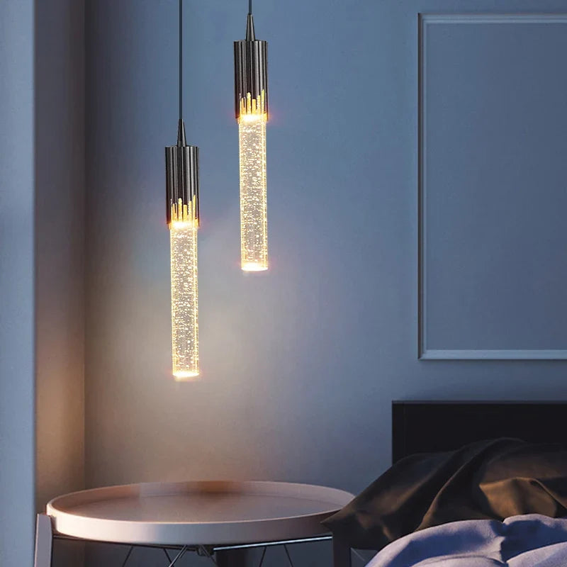 suspension en cristal de luxe avec télécommande pour chevet kistchen island led
