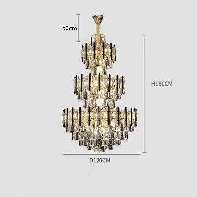 lustre en cristal de luxe pour escalier et hall d'hôtel