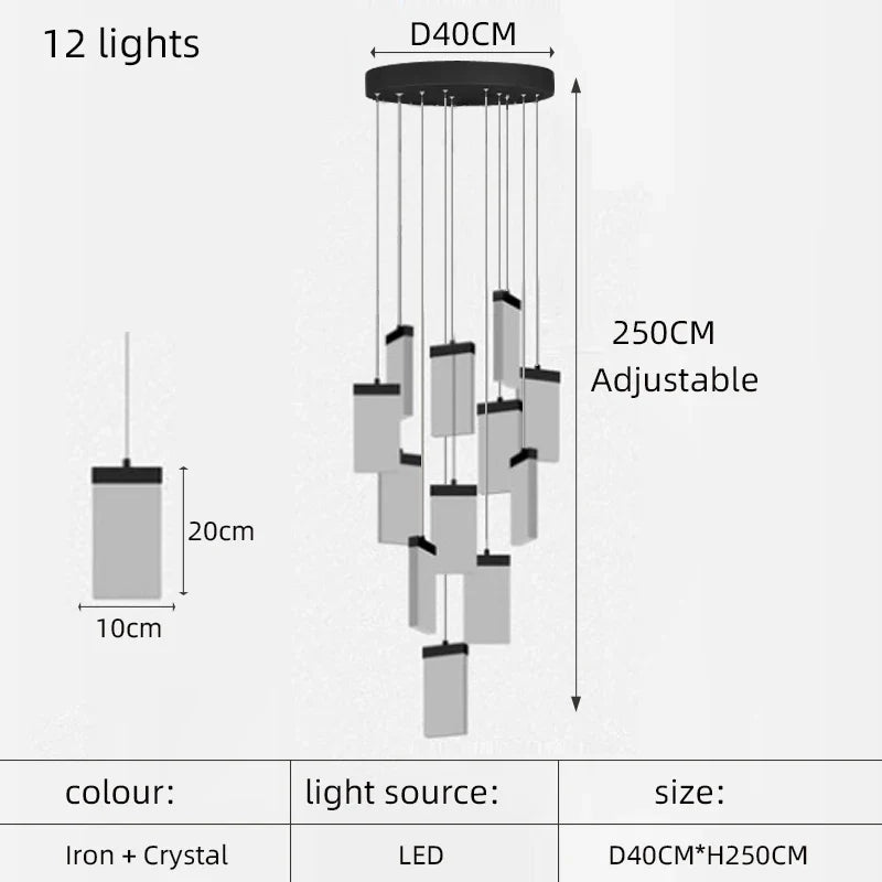 lustre en cristal design lumineux pour escalier et décoration intérieure