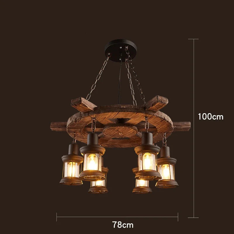 lustre vintage loft en bois avec suspension LED